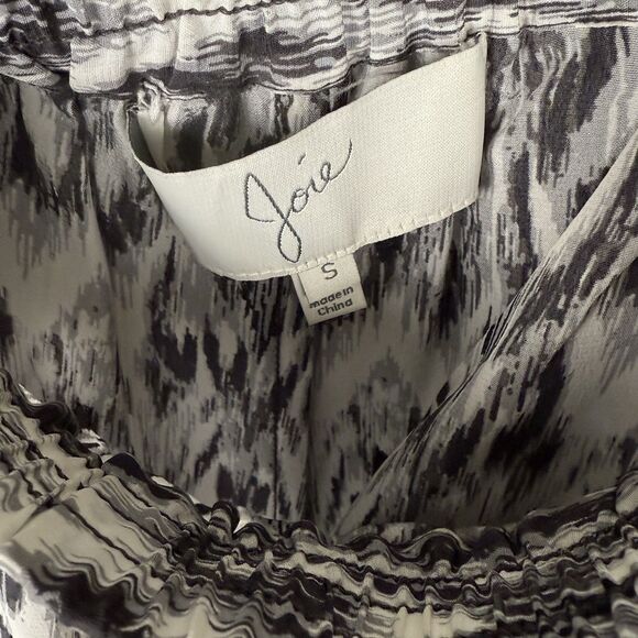 JOIE Women's S 100% Silk Wide Leg Elastic Waist Black and White Pants w/Pockets - Picture 2 of 7